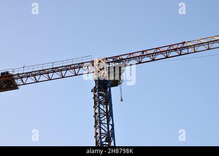 Cabin of a construction crane operator, close view Stock Photo