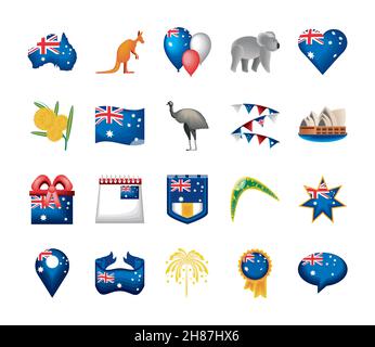 icons set australia day Stock Vector