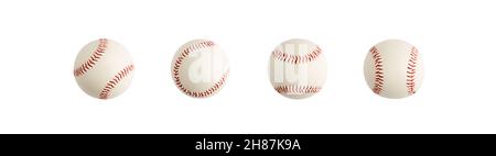 Four baseballs or baseball ball with different sides isolated on white background. Stock Photo