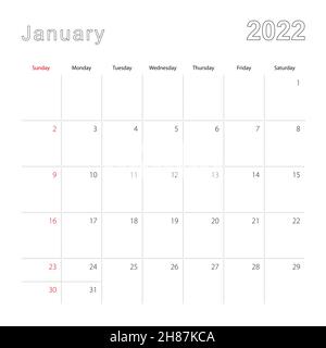 Calendar 2022, Week Start Sunday Corporate Design Planner, Editable Template.  Calender Table Grid Graphic Concept Vector Illustration With Usa Holiday  Stock Vector Image & Art - Alamy