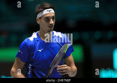 Lorenzo Sonego (Italy) during the match against Nicolas Mejia (Colombia)  during  Davis Cup Finals 2021 - Italy vs Colombia, Tennis Internationals in Turin, Italy, November 27 2021 Stock Photo