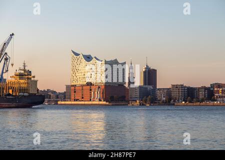 view from the port of hamburg to the elbe philharmonic hall