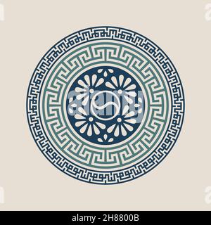 Set of vector korean borders. Asain pattern, pattern fills Stock Vector