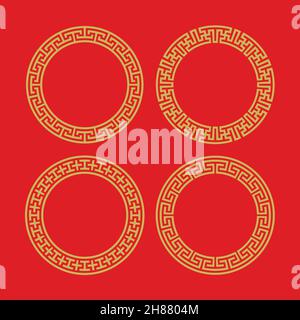 Set of vector korean borders. Asain pattern, pattern fills Stock Vector