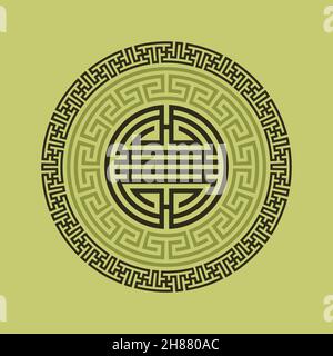 Set of vector korean borders. Asain pattern, pattern fills Stock Vector
