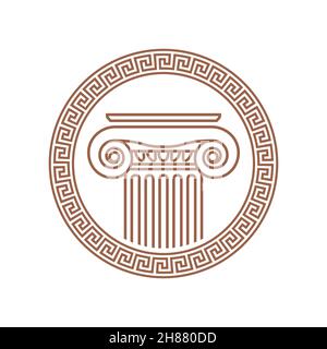Vector image of a Roman antique column framed by Roman ornament Stock Vector