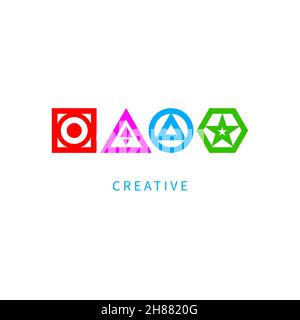 Unique logo made of geometric creative shapes. Creativity  symbol, icon. Vector business sign Stock Vector