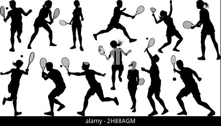 Silhouette Tennis Players Sports People Set Stock Vector