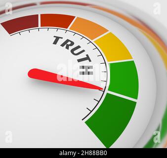 Abstract meter read level of truth result. Color scale with arrow. The ...