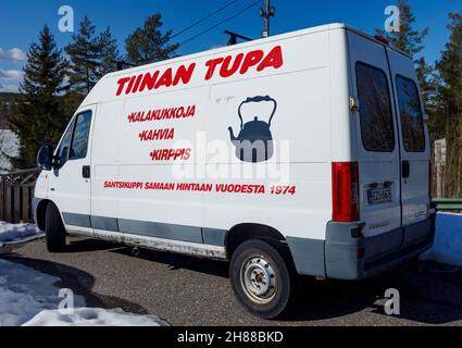 Van advertising Tiinan Tupa roadside cafe , Finland Stock Photo