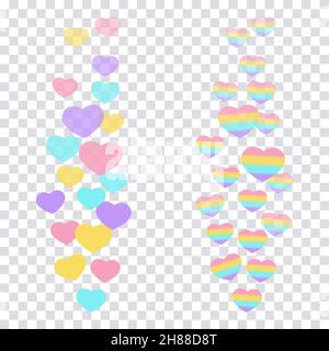 A set of likes in the live stream is a flying up icon heart. The likes user counter for online videos. Multicolored and gradient hearts in fashionable Stock Vector