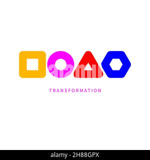 Transformation symbol. Geometric abstract shapes. Simple business logo. Transform icon. Vector minimal pictogram with circle, triangle, square Stock Vector