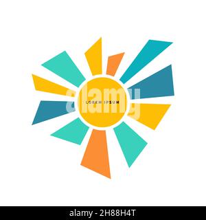 flat frame in the shape of a sun with rays. Summer round border. Vector illustration Stock Vector