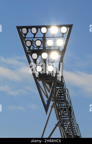 London, UK. 28th Nov, 2021. An arrangement of floodlights .Premier league match, Brentford v Everton at the Brentford Community Stadium in Brentford, London on Sunday 28th November 2021. this image may only be used for Editorial purposes. Editorial use only, license required for commercial use. No use in betting, games or a single club/league/player publications. pic by Steffan Bowen/Andrew Orchard sports photography/Alamy Live news Credit: Andrew Orchard sports photography/Alamy Live News Stock Photo