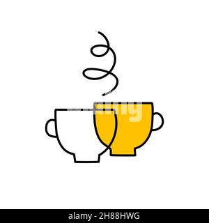 Coffee talk logo. Business meeting icon. Conversation over cup of tea symbol. Two mugs of coffee and steam. Vector illustration Stock Vector