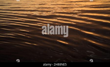 Warm light abstract water surface of a river during sunset Stock Photo