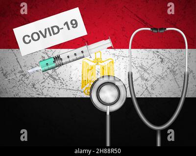 Medical equepment on Egypt flag background. Vector illustration. Stock Vector