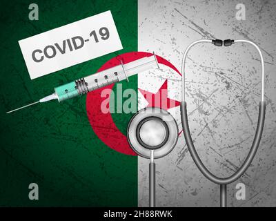 Medical equepment on Algeria flag background. Vector illustration. Stock Vector
