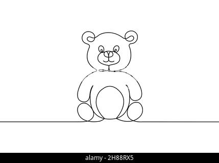 One line drawing teddy bear. Continuous line Vector illustration isolated on white background. Stock Vector