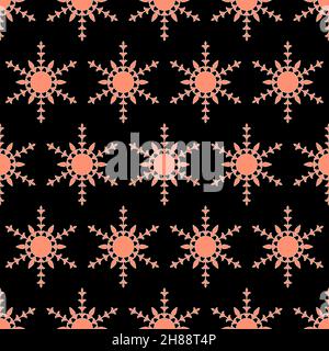 Simple pink snowflake on black background, christmas seamless pattern for decoration and gift wrapping paper Stock Vector