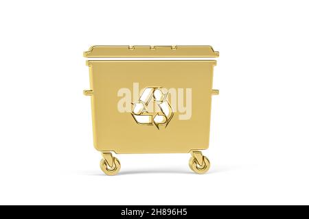 Golden 3d trash can icon isolated on white background - 3d render Stock Photo