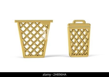 Golden 3d trash can icon isolated on white background - 3d render Stock Photo