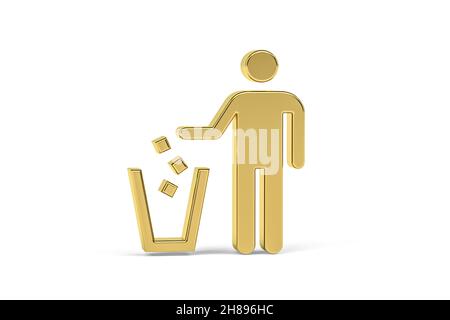 Golden 3d trash can icon isolated on white background - 3d render Stock Photo