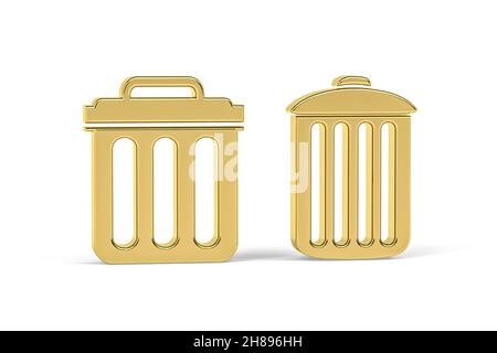 Golden 3d trash can icon isolated on white background - 3d render Stock Photo