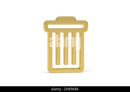 Golden 3d trash can icon isolated on white background - 3d render Stock Photo