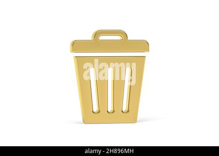 Golden 3d trash can icon isolated on white background - 3d render Stock Photo