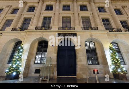 PARIS, FRANCE -November 27, 2021 : The French Ministry of Justice also known as the Chancellerie is located at the Hotel de Bourvallais on famous Vend Stock Photo