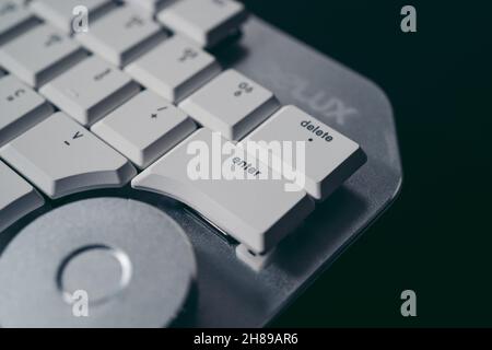 London, UK - 2021.11.27: Product close-up shot of Delux T11 Designer Gaming Keyboard with Custom Keys Group Smart Dial 3 Stock Photo