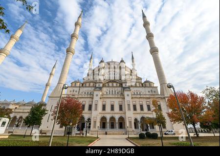 Sabanci Central Mosque in Adana, Turkey on Seyhan River. One of the largest mosques in Turkey with 6 minarets. Stock Photo