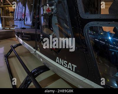 Kazan, Russia. 12 November 2021. The new Ansat helicopter at the helicopter plant in Kazan, Russia. Russian light multi-purpose helicopter Kazan Ansat  Stock Photo