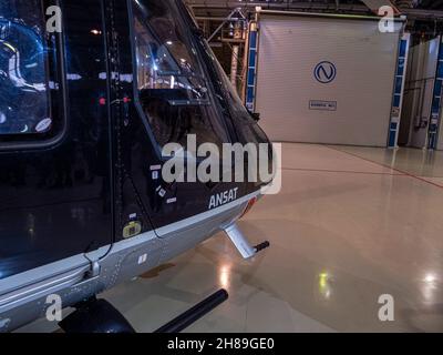 Kazan, Russia. 12 November 2021. The new Ansat helicopter at the helicopter plant in Kazan, Russia. Russian light multi-purpose helicopter Kazan Ansat  Stock Photo