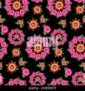 Seamless Mexican floral embroidery pattern, colorful native flowers folk  fashion design. Embroidered Traditional Textile Style of Mexico, vector  isolated on black background 5033410 Vector Art at Vecteezy