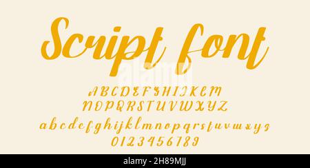 Handwritten script font. brush font vector illustration isolated Background Stock Vector