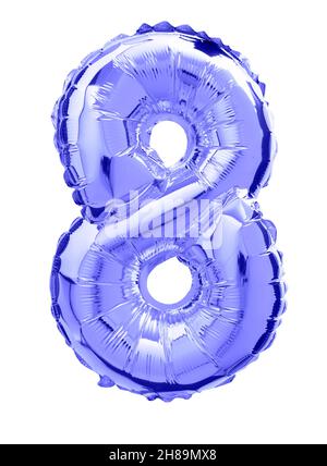 A vertical shot of a number eigth blue balloon isolated on white Stock Photo