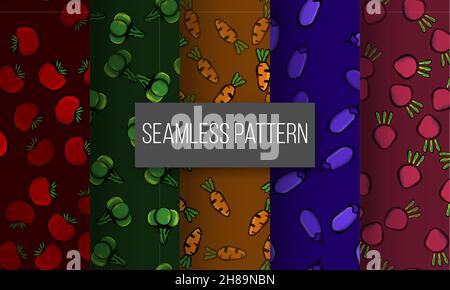 tomato broccoli carrot eggplant radish seamless pattern Stock Vector