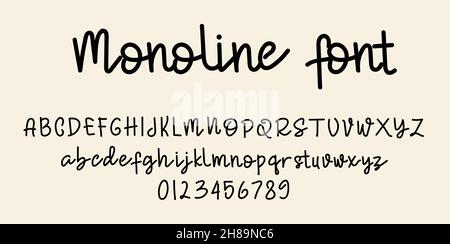 Monoline script font alphabet vector illustration isolated Background Stock Vector