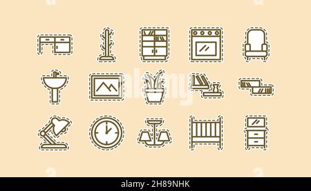 furniture line art sticker vector illustration isolated background Stock Vector