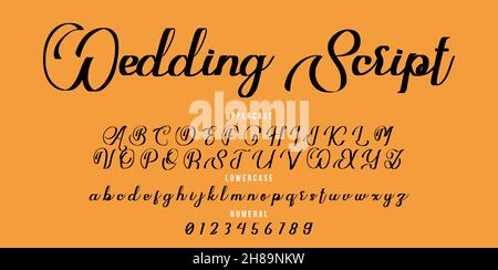 Handwritten Wedding script font. brush font vector illustration isolated Background Stock Vector