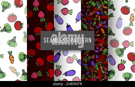 tomato broccoli carrot eggplant radish seamless pattern Stock Vector