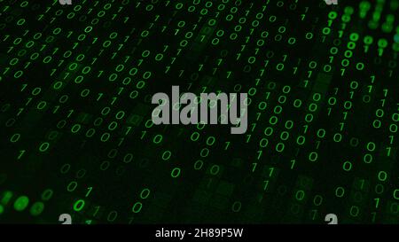 Green background of matrix with binary code. Animation. Set of binary code in matrix space. Matrix software in form of binary code. Code from zero and Stock Photo