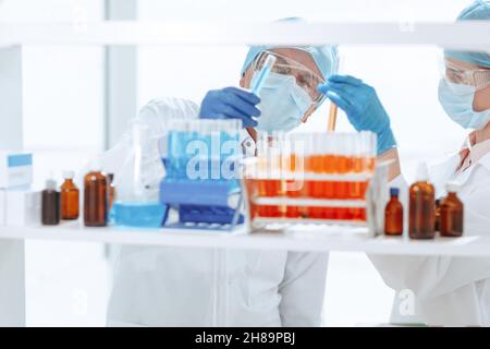 close up. laboratory scientists testing blood in the laboratory . Stock Photo