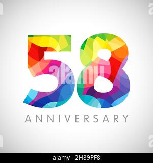 58th anniversary numbers. 58 years old logotype concept. Bright congrats. Isolated abstract graphic design template. Creative bg of 5 and 8 digits. Up Stock Vector