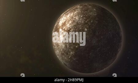 Solar System - Mercury. It is the smallest and closest to the Sun of the eight planets in the Solar System, with an orbital period of about 88 Earth d Stock Photo