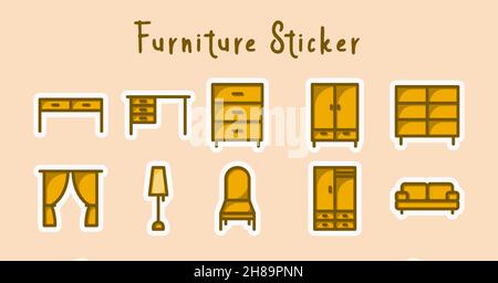 furniture line colorful sticker vector illustration isolated background Stock Vector