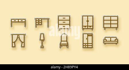 furniture line art sticker vector illustration isolated background Stock Vector
