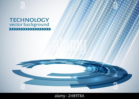 Circle with rays of light. Blue technology abstract background Vector illustration. Easy to edit design template for your business projects. Stock Vector